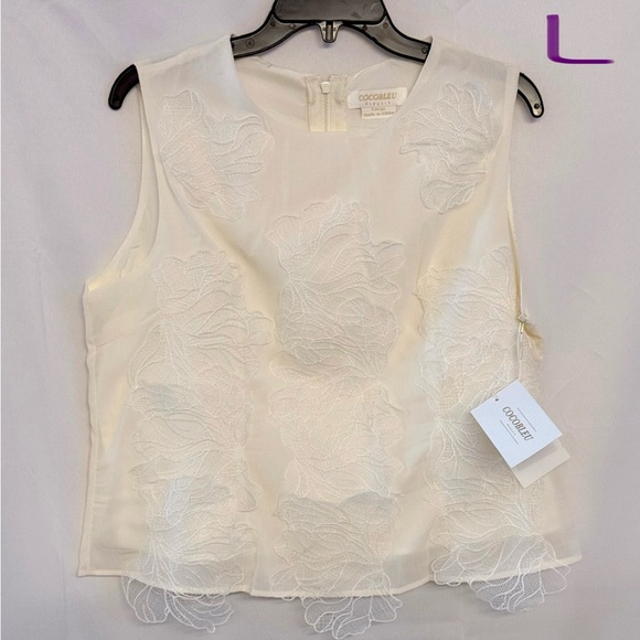 Cocobleu Tops - Cocorblu Ivory Floral Appliqué Sleeveless  Top